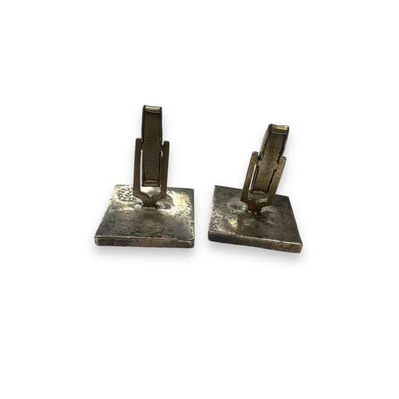 Vintage Mexican Alpaca Silver & Onyx Rectangular Cufflinks - Picture 5 of 6